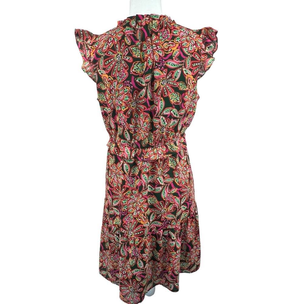 J Crew Green Orange Floral Ruffle V-neck Tiered Dress Size 4 - Picture 10 of 16